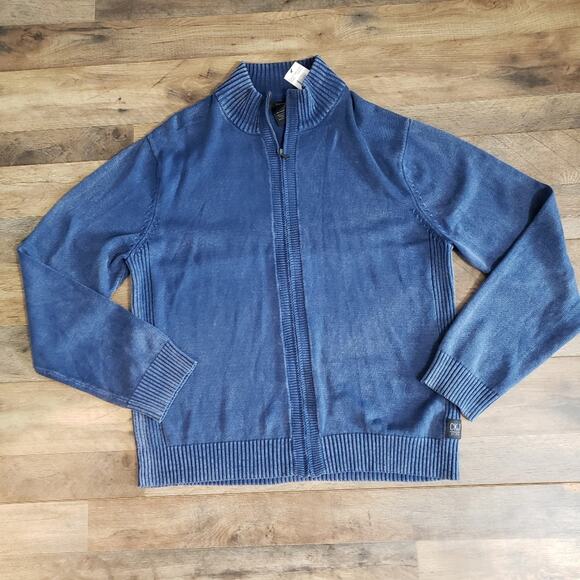 NEW Calvin Klein Jeans Faded Navy Men's Full Zip Blue Knit Sweater Cardigan XXL - Picture 2 of 12